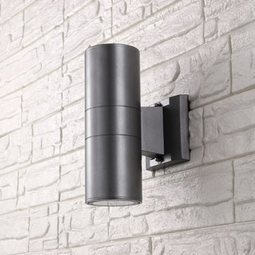 Duo 6" Modern Midcentury Cylinder Outdoor Metal/Glass Integrated LED Wall Sconce with Uplight - JONATHAN Y